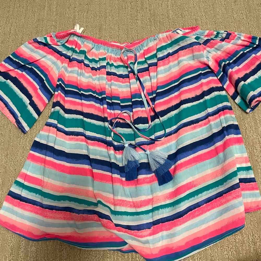 Lilly Pulitzer striped tassel off shoulder top